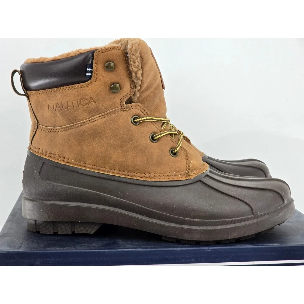 Nautica Dazo 2 Duck Boots Mens 10 Tan Brown Thinsulate Insulated Laced-Excellent